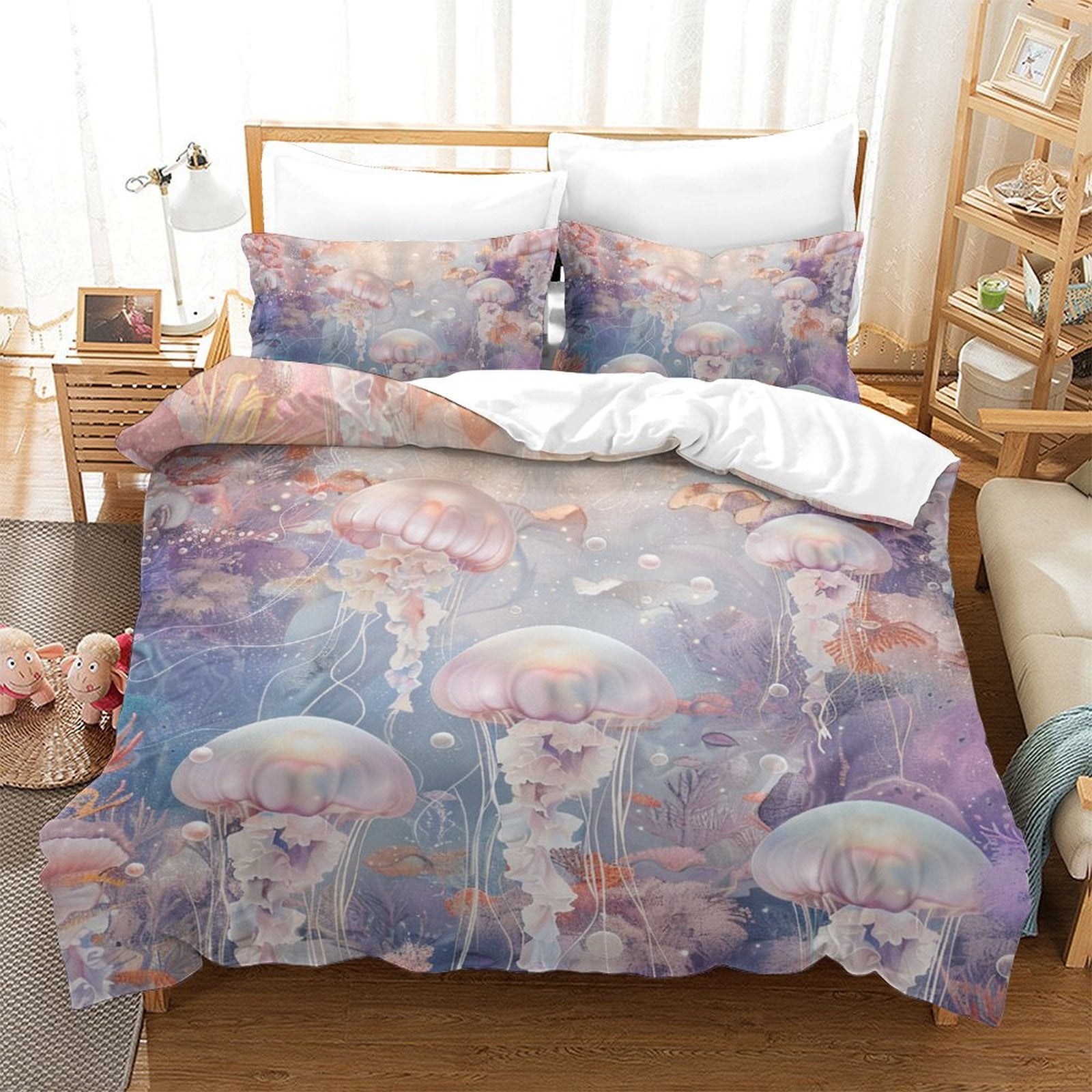 2/3pcs Bedding Set Cartoon Jellyfish Printed Bedspreads Bedroom Decor