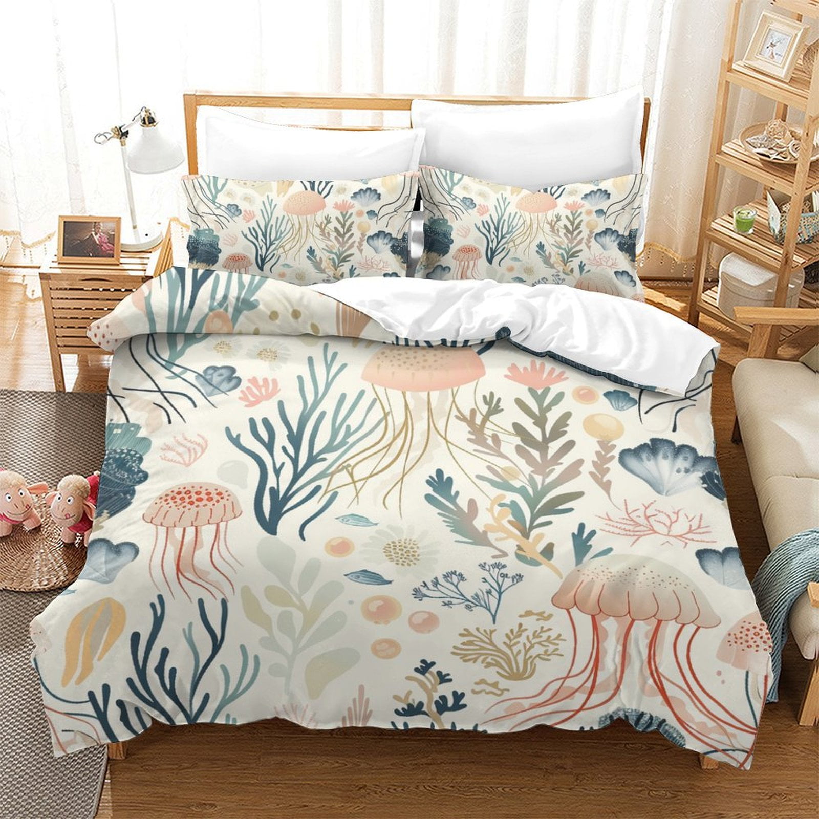 2/3pcs Bedding Set Cartoon Jellyfish Printed Bedspreads Bedroom Decor