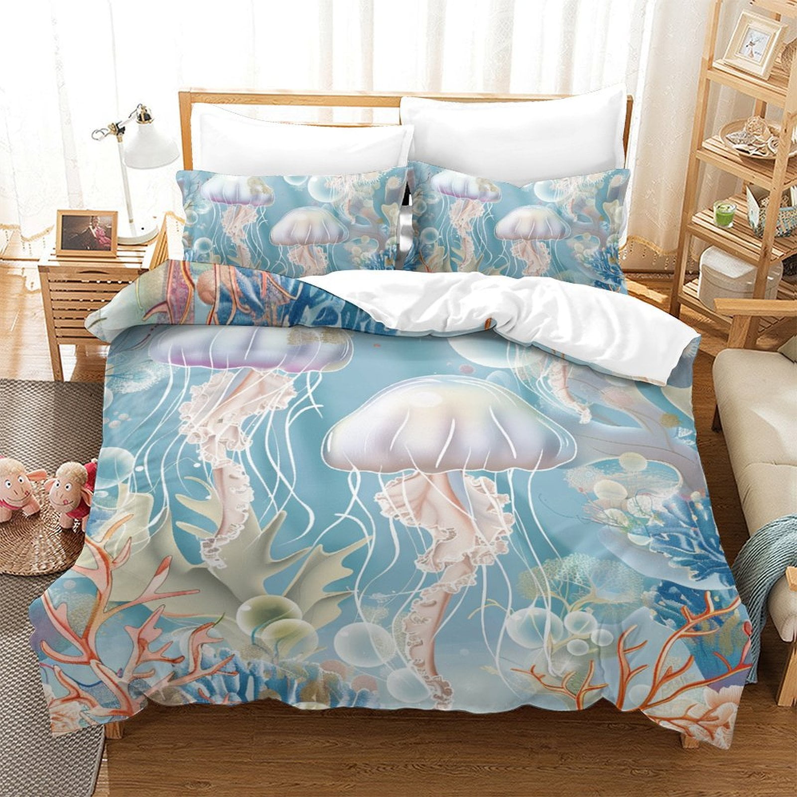 2/3pcs Bedding Set Cartoon Jellyfish Printed Bedspreads Bedroom Decor