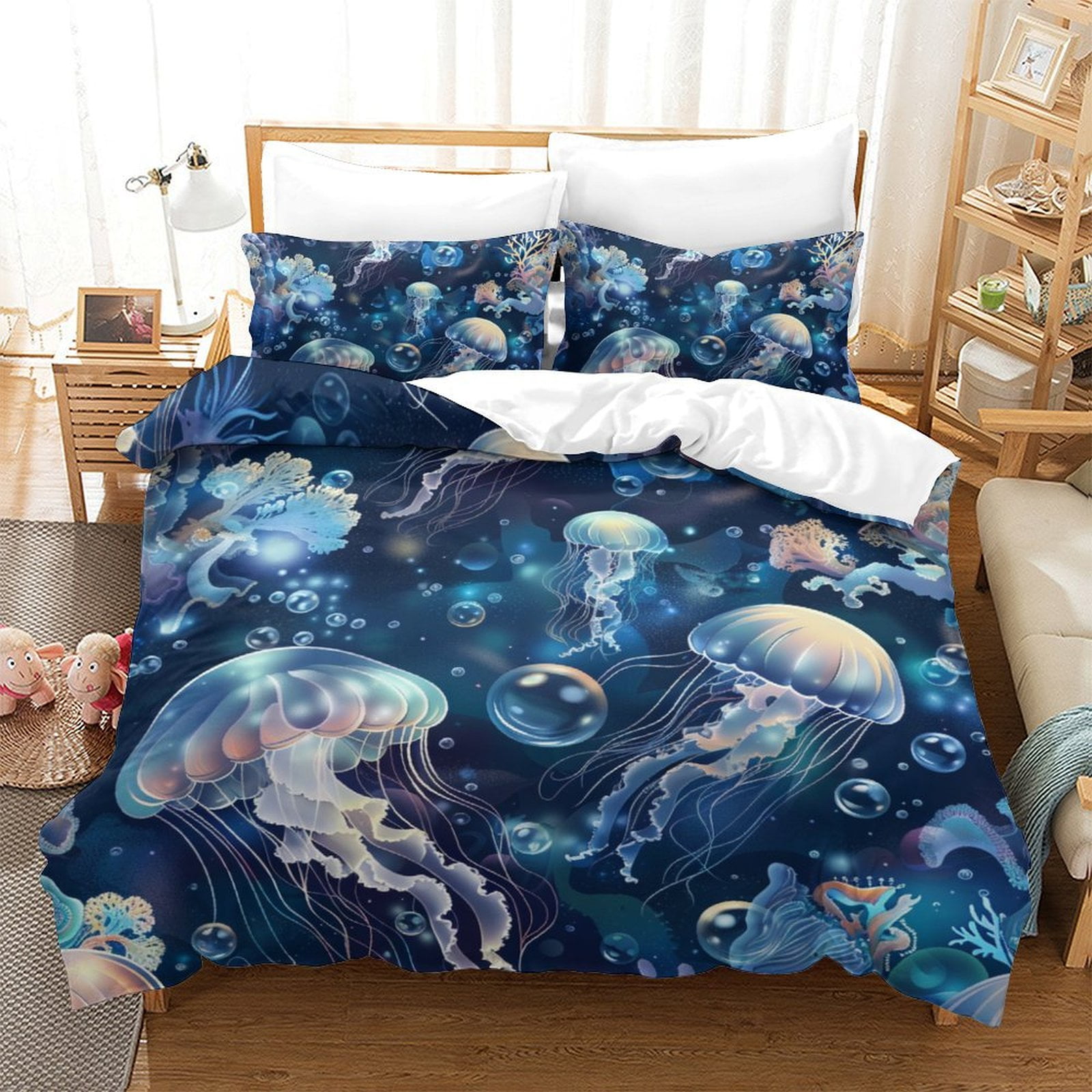 2/3pcs Bedding Set Cartoon Jellyfish Printed Bedspreads Bedroom Decor