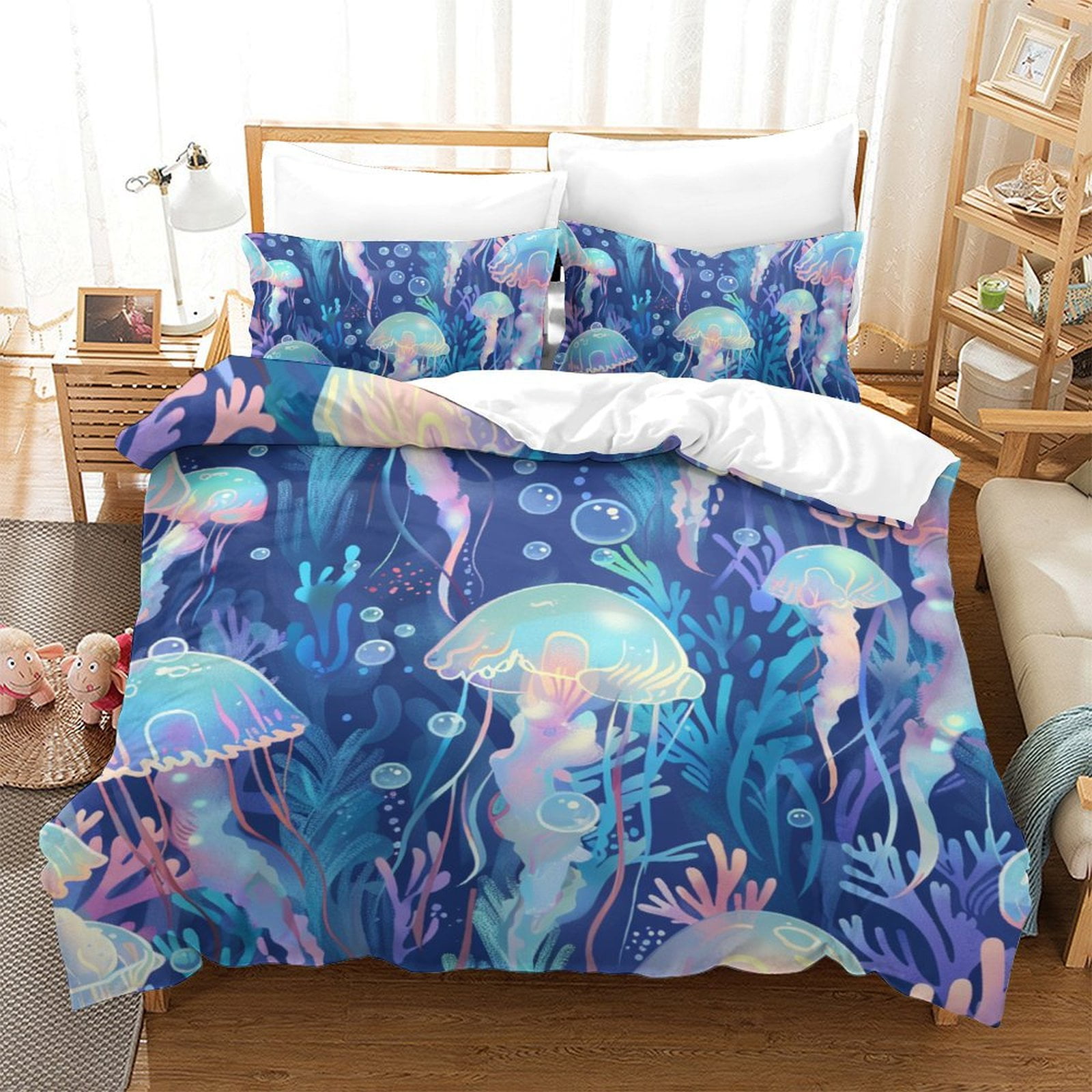 2/3pcs Bedding Set Cartoon Jellyfish Printed Bedspreads Bedroom Decor
