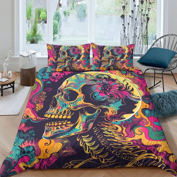 2/3pcs Bedding Set Skull Comforter Cover Pillowcase Teen Adult Unique Design Bedroom Decor,California King (98"x104")