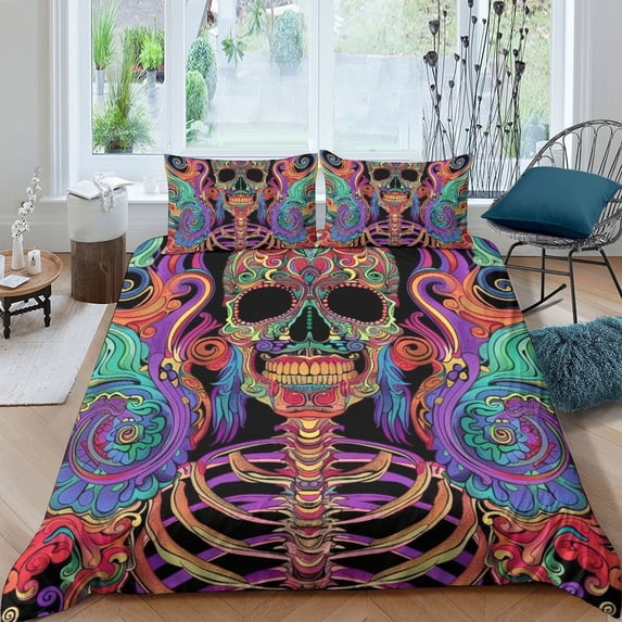 2/3pcs Bedding Set Skull Comforter Cover Pillowcase Teen Adult Unique Design Bedroom Decor,California King (98"x104")