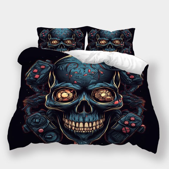 2/3pcs Bedding Set Skull Game Handle Printed Comforter Cover Set Teen Adult Bedspreads,California King (98"x104")