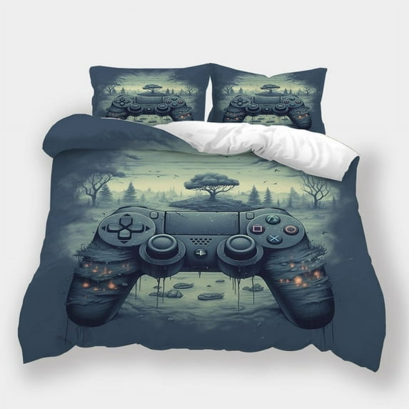 2/3pcs Bedding Set Vintage Gamepad Printed Comforter Cover Set Teen Adult Luxury Bed Gift,Full (80"x90")