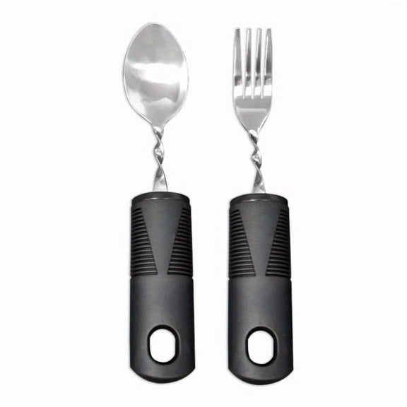 2/3pcs Bendable Tablewares for Hand Tremors, Portable, Anti-shake, Non-slip Silverware for Parkinsons Patients Arthritic Hands, Adaptive Eating Large Spoon & Fork Black Spoon & Fork