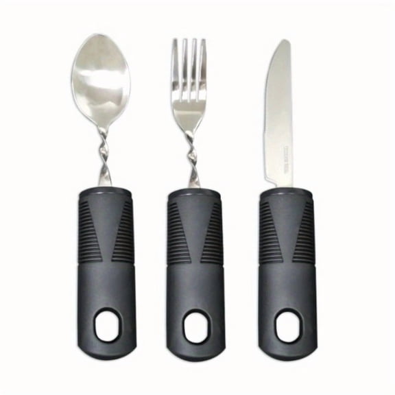 2/3pcs Bendable Tablewares for Hand Tremors, Portable, Anti-shake, Non-slip Silverware for Parkinsons Patients Arthritic Hands, Adaptive Eating Large Spoon Fork Knife Black Spoon & Fork & Knife