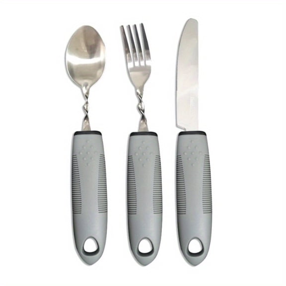 2/3pcs Bendable Tablewares for Hand Tremors, Portable, Anti-shake, Non-slip Silverware for Parkinsons Patients Arthritic Hands, Adaptive Eating Large Spoon Fork Knife Grey Spoon & Fork & Knife
