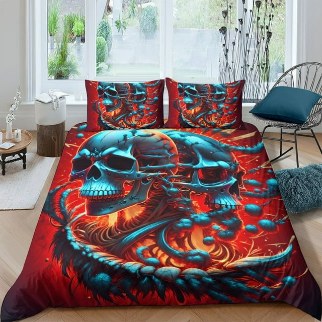 2/3pcs Duvet Cover Set 3D Skull of Death Printed Bedroom Decor Boys Men