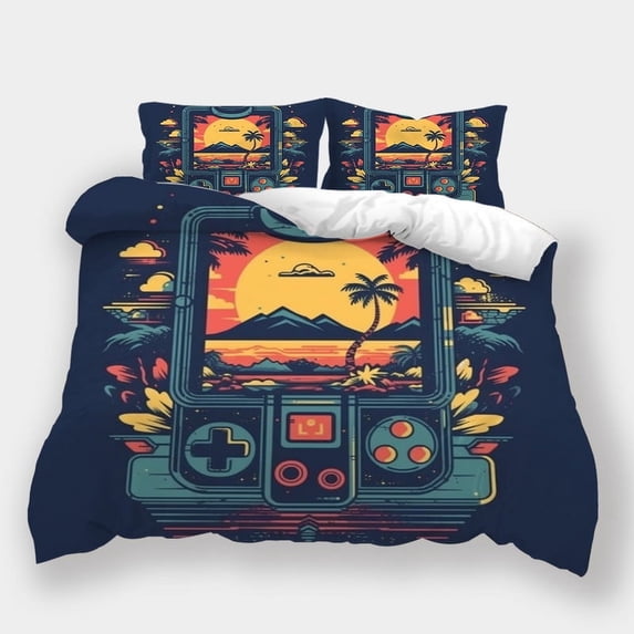 2/3pcs Duvet Cover Set Game Handle Printed Bedspreads Children Cartoon Beddding Set,Queen (90"x90")