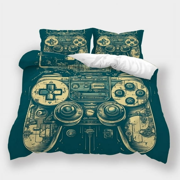 2/3pcs Duvet Cover Set Gamepad Printed Bedspreads Children Cartoon Cool Bedroom Decor,California King (98"x104")