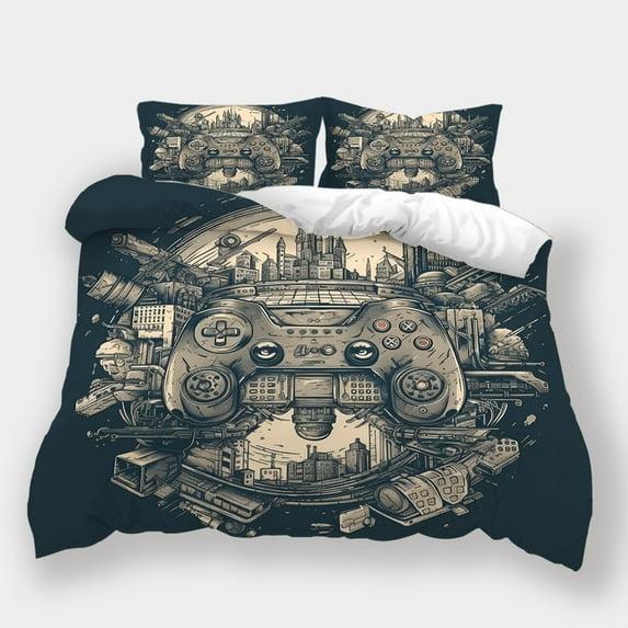 2/3pcs Duvet Cover Set Gamepad Printed Bedspreads Kids High Quality Home Dormitory Bed Set,Queen (90"x90")