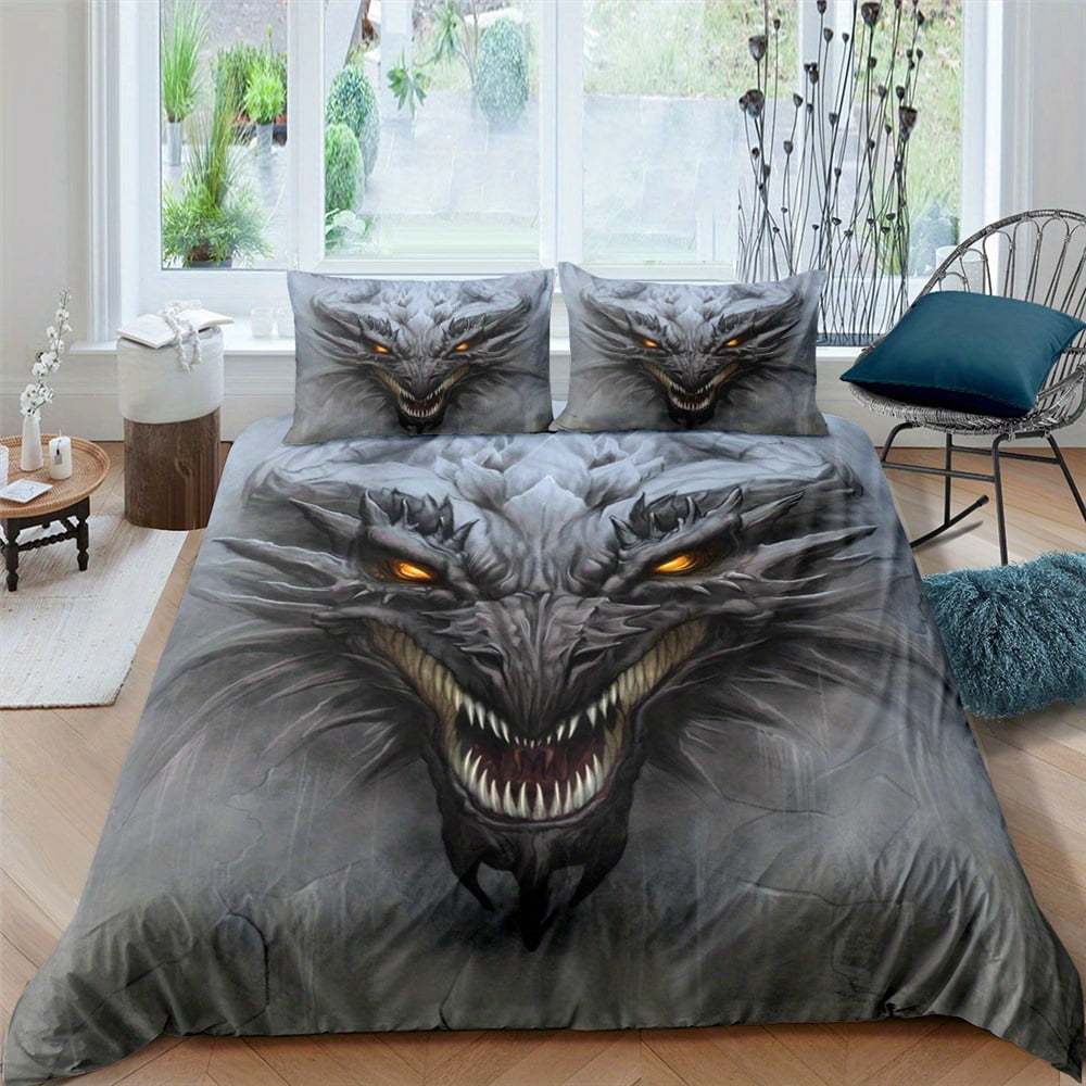 2/3pcs Evil Dragon Head Duvet Cover Set Skinfriendly Comforter 1