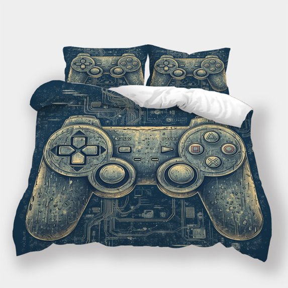 2/3pcs Gamepad Skull Urban Decay Painting Comforter Cover Set Boy Man Cool Home Textiles,Queen (90"x90")