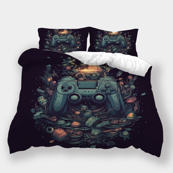 2/3pcs Gaming Theme Bedding Suit Teen Adult Fashion Comforter Cover Pillowcase Bedroom Decor,Full (80"x90")