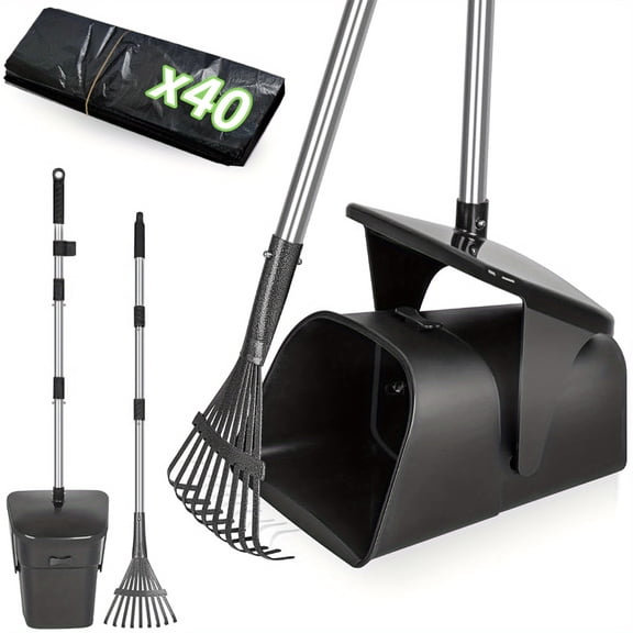 2/3pcs Heavy Duty Dog Pooper Scooper With 40 Bags, Long Handle Swivel Bin & Rake Spade For Large Medium Dogs, Pet Waste Removal For Yard Grass Gravel, Easy To Clean, Without Battery