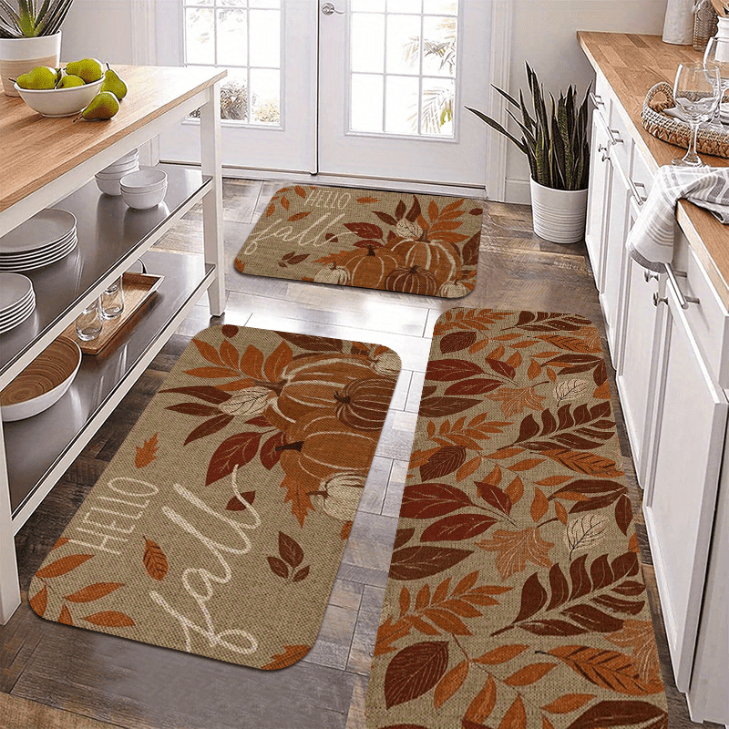 2/3pcs Kitchen Rugs, Autumn Greetings Warm Rug Pattern Design, Flannel ...