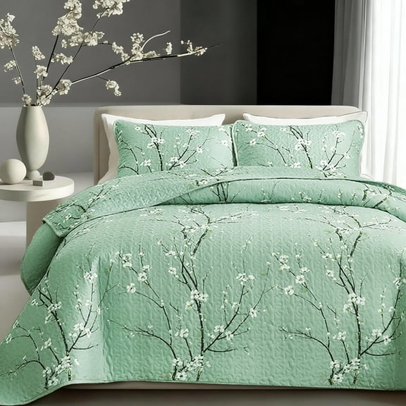 2/3pcs Multicolour Tree Branch Plum Blossom Quilted Quilt, Soft Breathable Comfortable Portability Hypoallergenic Machine Washable Bed Cover Bedding Room Decor, Twin/ Queen/ King Size