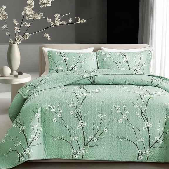 2/3pcs Multicolour Tree Branch Plum Blossom Quilted Quilt, Soft Breathable Comfortable Portability Hypoallergenic Machine Washable Bed Cover Bedding Room Decor, Twin/ Queen/ King Size