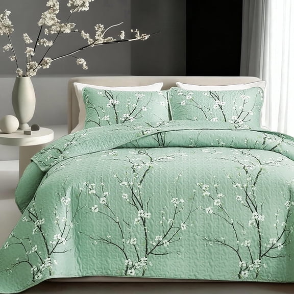 2/3pcs Multicolour Tree Branch Plum Blossom Quilted Quilt, Soft Breathable Comfortable Portability Hypoallergenic Machine Washable Bed Cover Bedding Room Decor, Twin/ Queen/ King Size