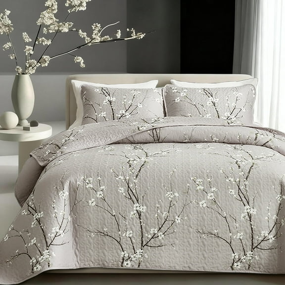 2/3pcs Multicolour Tree Branch Plum Blossom Quilted Quilt, Soft Breathable Comfortable Portability Hypoallergenic Machine Washable Bed Cover Bedding Room Decor, Twin/ Queen/ King Size