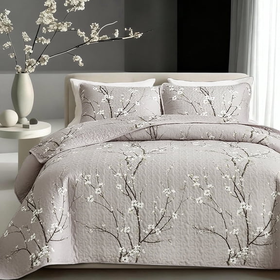 2/3pcs Multicolour Tree Branch Plum Blossom Quilted Quilt, Soft Breathable Comfortable Portability Hypoallergenic Machine Washable Bed Cover Bedding Room Decor, Twin/ Queen/ King Size