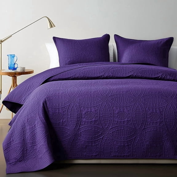 2/3pcs Premium Embossed Quilt Set, Soft Washable Bed Cover, Classic Geometric Design All-Season Bedding Collection, 1 Quilt & 1 Or 2 Pillowcases(purple,Twin)