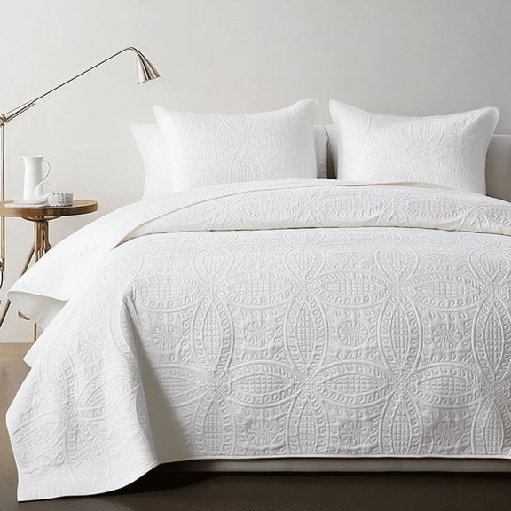 2/3pcs Premium Embossed Quilt Set, Soft Washable Bed Cover, Classic Geometric Design All-Season Bedding Collection, Available in 7 Vibrant Colors(white,Twin)