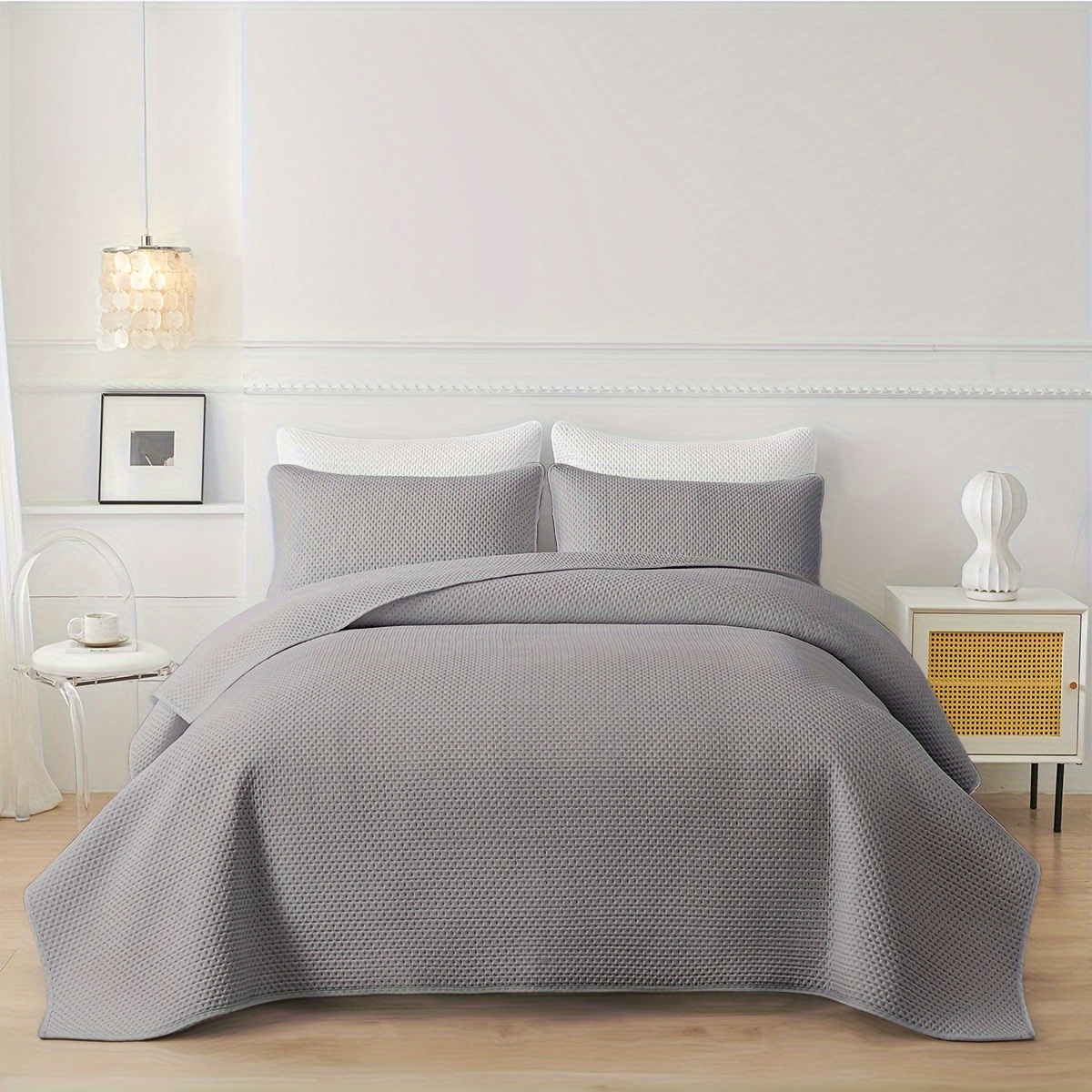 2/3pcs Solid Color Embossed Quilted Bedspread Kit (Bedspread*1