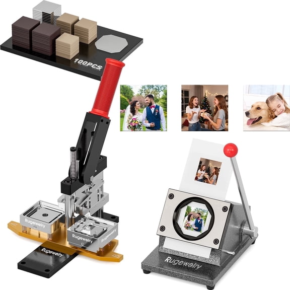 2.5x2.5inch Magnet Maker Machine Kit, DIY Photo Fridge Magnet Making, 2-in-1 Press Machine+1 Cutter+Free Photo Template+100 Sets Supplies