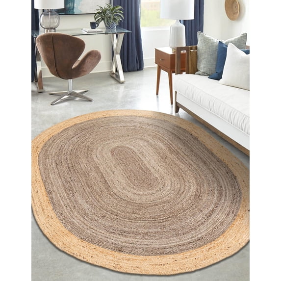 2.3x4 Ft Oval Gray Jute Area Rug, Hand-Woven, Reversible, Farmhouse Boho Style, Durable & Pet-Friendly Rug for Living Room, Dining Room, and Bedroom