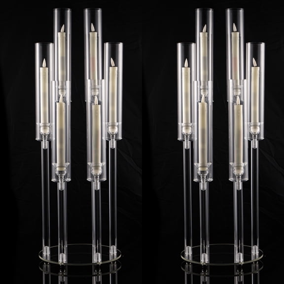 2/4/10/12/20pcs Christmas Acrylic Candleholders for Wedding Bulk, 26.8in Clear Candelabra 6 Arm Candlestick Candle Holder Acrylic for Home Decoration, Party Table Center, Valentine's Day, Anniversary