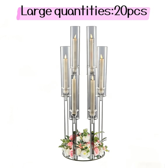 2/4/10/12/20pcs Christmas Acrylic Candleholders for Wedding Bulk, 26.8in Clear Candelabra 6 Arm Candlestick Candle Holder Acrylic for Home Decoration, Party Table Center, Valentine's Day, Anniversary