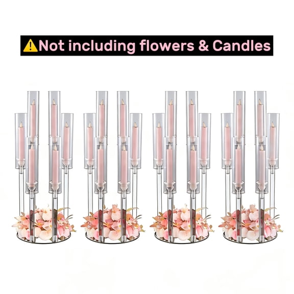 2/4/10/12/20pcs Christmas Acrylic Candleholders for Wedding Bulk, 26.8in Clear Candelabra 6 Arm Candlestick Candle Holder Acrylic for Home Decoration, Party Table Center, Valentine's Day, Anniversary