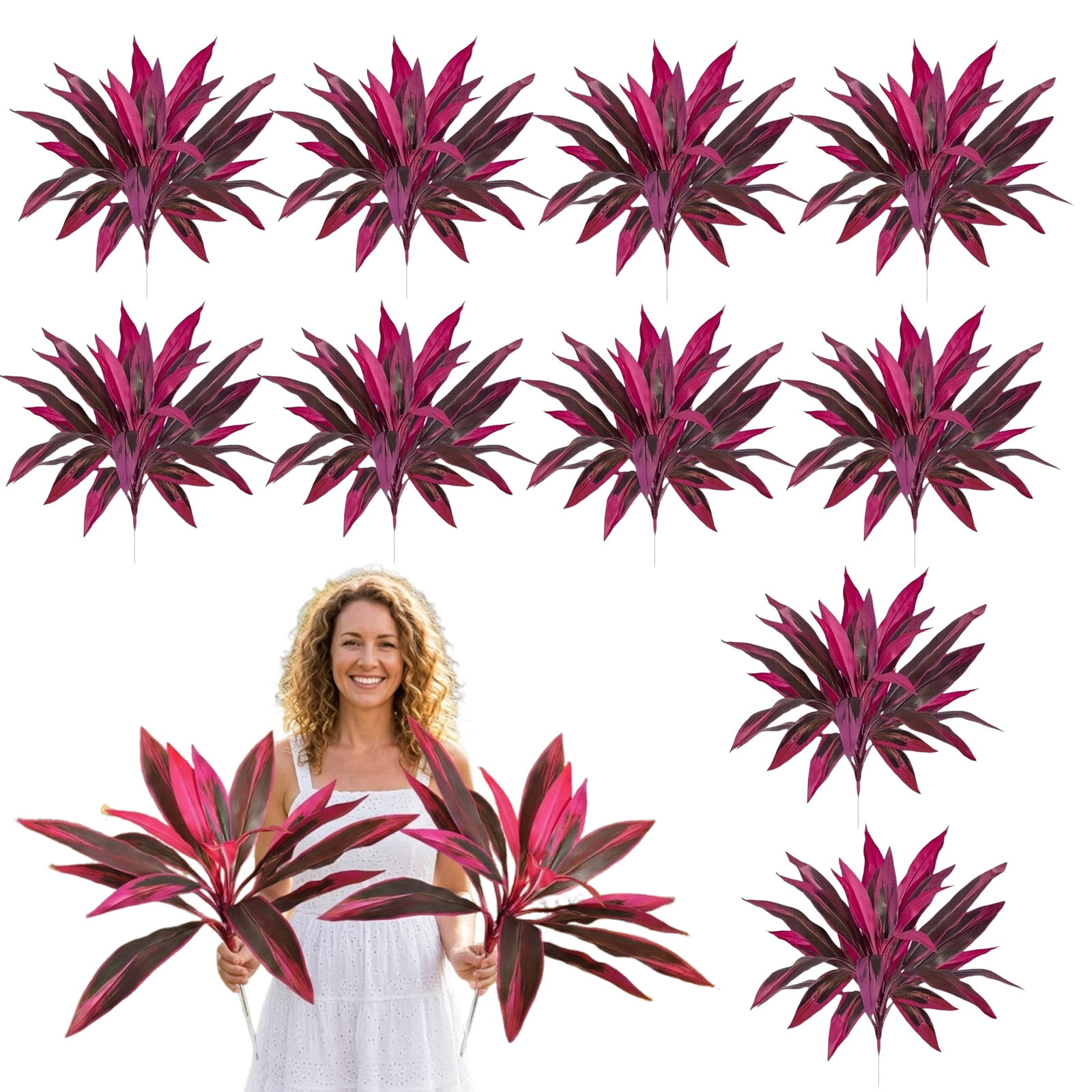 2/4/10 PACK Vibrant Outdoor Ferns Dragons Blood Tree Artificial Fake Flowers Plant for Outdoors Decor Front Porch Patio Tropical Faux Plants That Look Real Decorations for Vase Large Outside