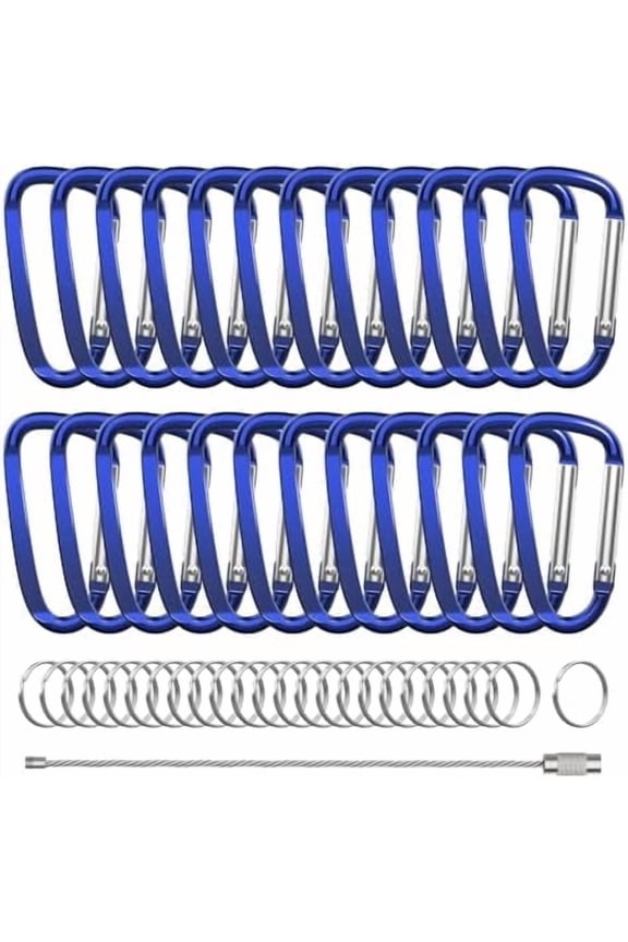 2.4" 24pcs Small Carabiner Clip Keychain, Aluminum D Ring Shape Clips with Keyring Keychain Hook