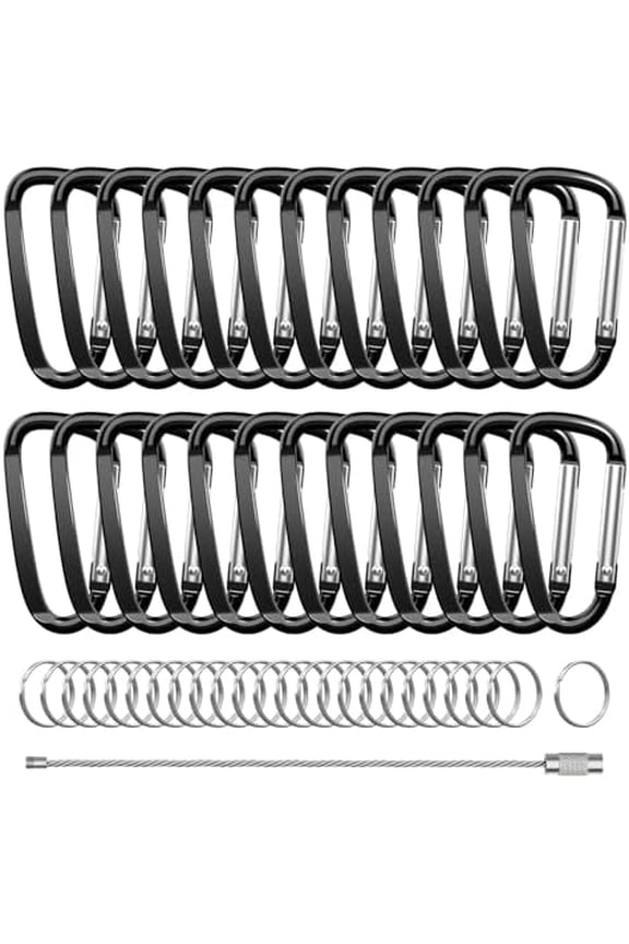 2.4" 24pcs Small Carabiner Clip Keychain, Aluminum D Ring Shape Clips with Keyring Keychain Hook