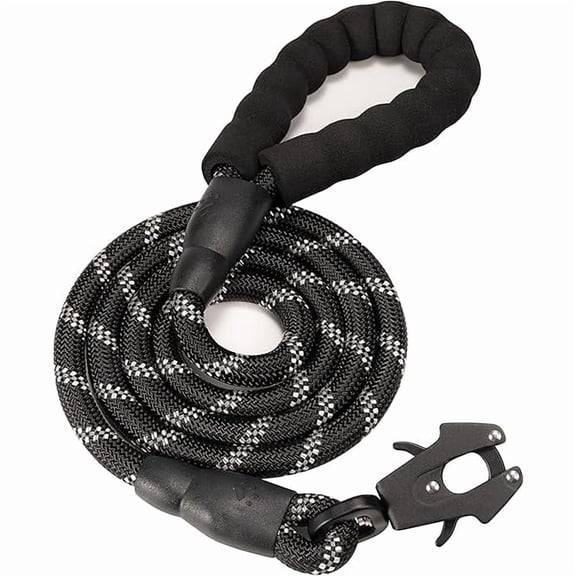 2/4/5/6FT Dog Leash, Heavy Duty Rope Leashes, Reflective Nylon Pet Lead with Aluminum Quick Release/Locking Tactical Frog Clip for Small Medium and Large Dogs, Black, 1/2 inch
