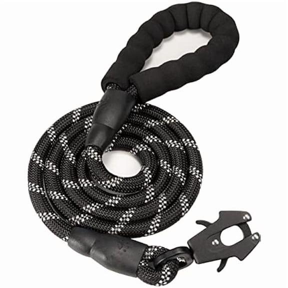 2/4/5/6FT Dog Leash, Heavy Duty Rope Leashes, Reflective Nylon Pet Lead with Aluminum Quick Release/Locking Tactical Frog Clip for Small Medium and Large Dogs, Black, 1/2 inch