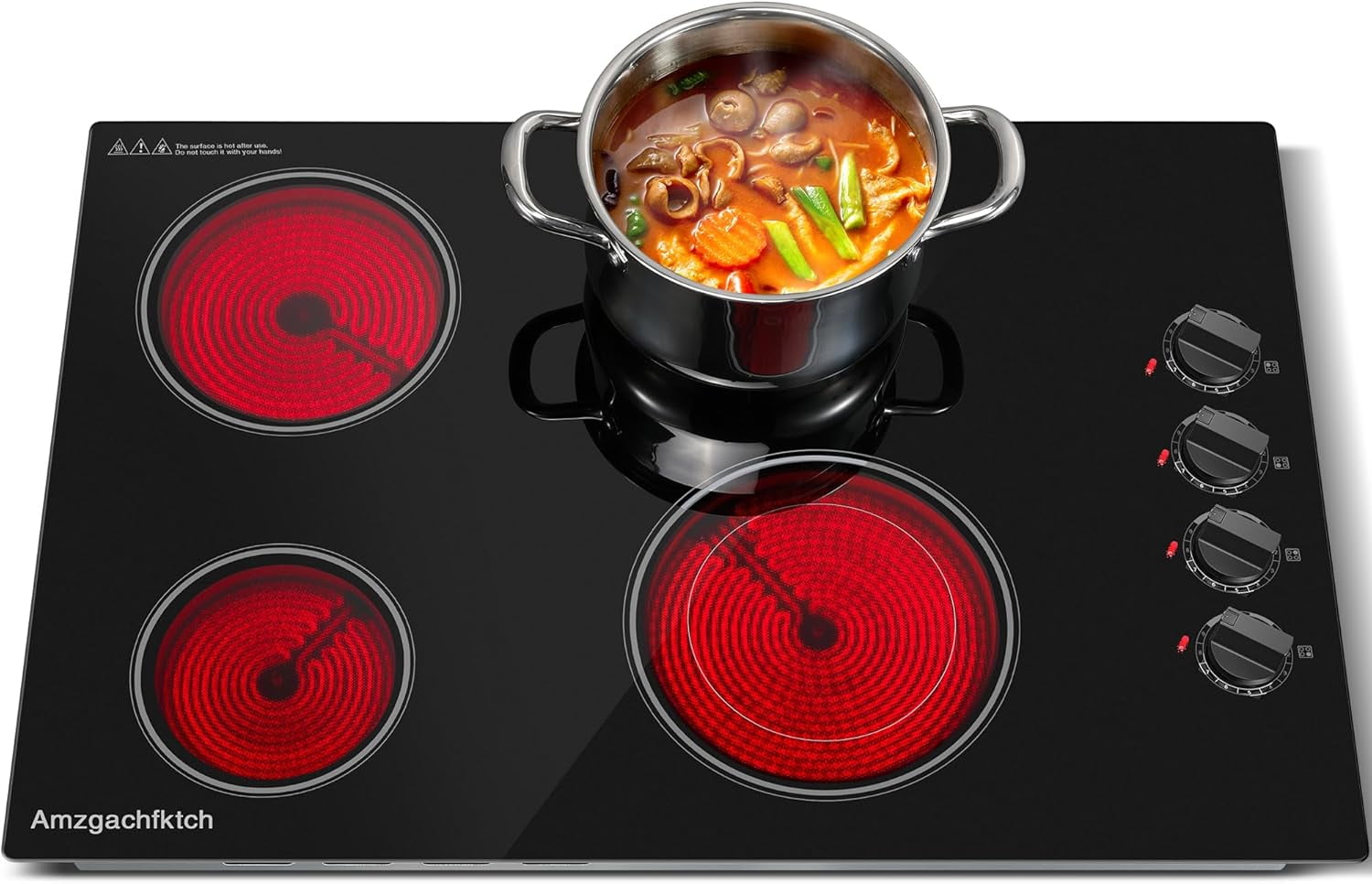 2 4 5 Burner Electric Cooktop 220V~240V, 12 24 30 Inch Built-in 3000W Ceramic Stove Top with Child Safety Lock, Timer & Residual Heat Indicator, Hard Wire(No Plug) for Modern Kitchens
