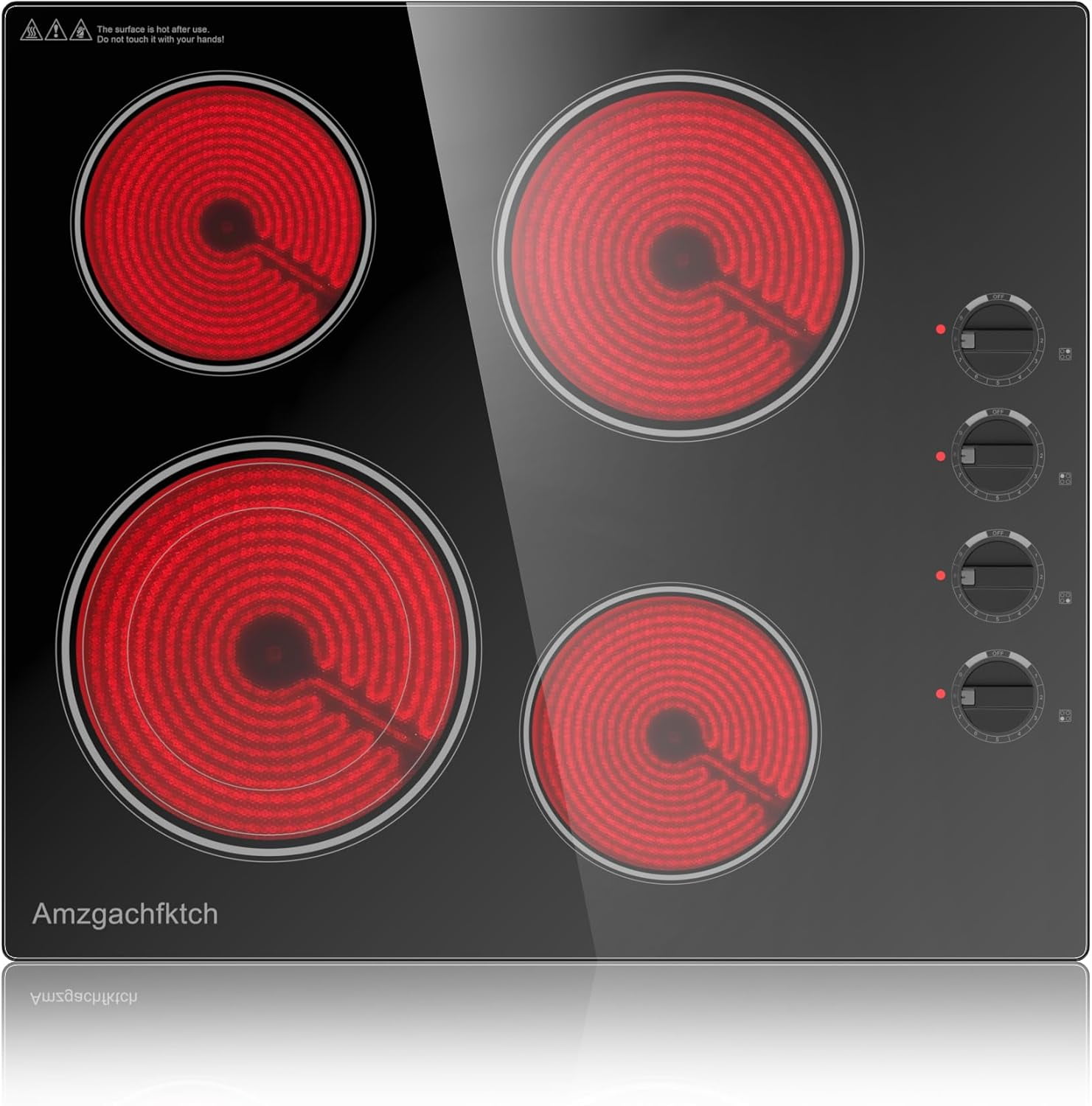 2 4 5 Burner Electric Cooktop 220V~240V, 12 24 30 Inch Built-in 3000W Ceramic Stove Top with Child Safety Lock, Timer & Residual Heat Indicator, Hard Wire(No Plug) for Modern Kitchens