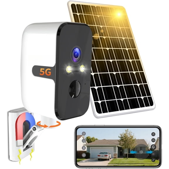 2.4/5G WiFi Cameras for   with Solar Panel,Pan Rotating 180?   Camera ,No Monthly Fee, Motion Detection,Work with Alexa,IP65 Weatherproof,Outdoor & Indoor