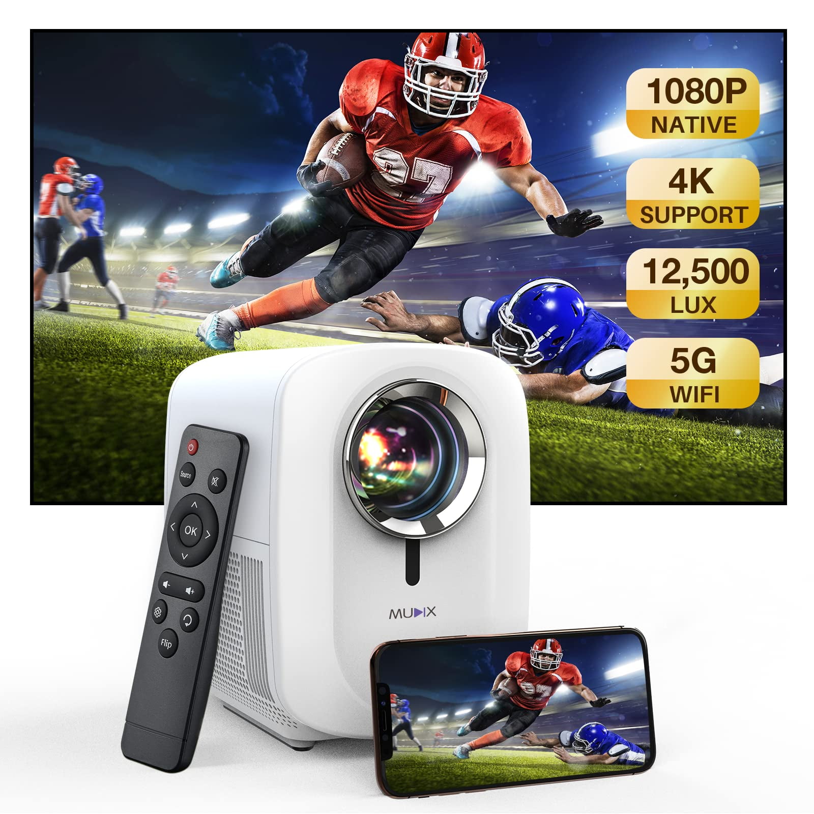 2.4+5G WiFi Projector - MUDIX Movie Projector Native 1080P