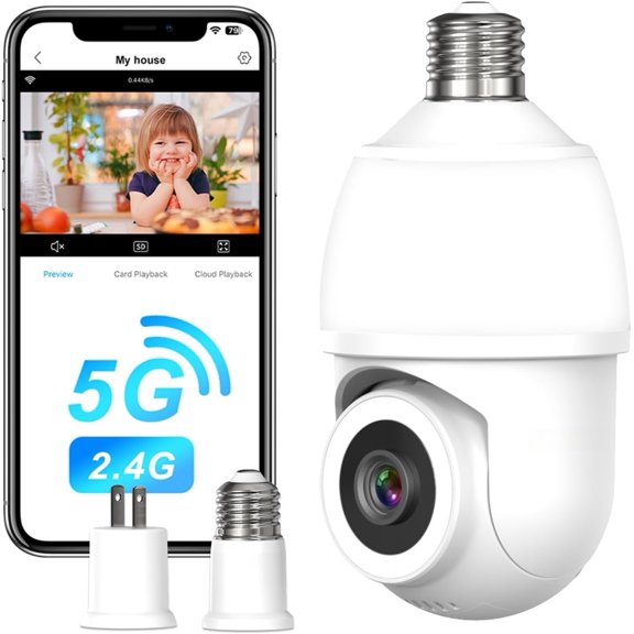 2.4&5Ghz WiFi Light Bulb Camera, Light Bulb Camera, Light Socket Cam with Motion Detection,Two-Way Talk, Color Night Vision, Compatible with Alexa