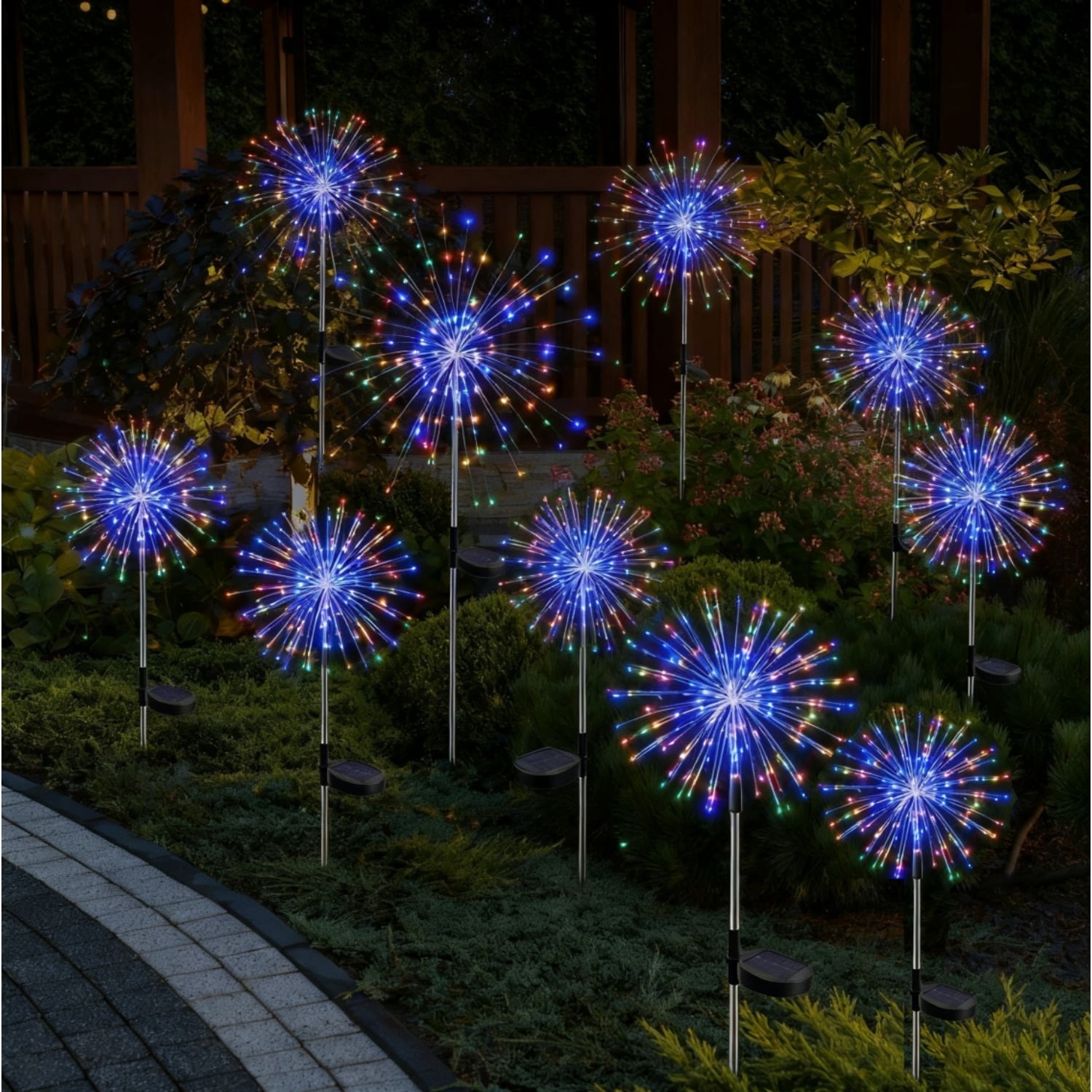 10 Pack Solar Garden Lights Outdoor, 120 LED Firework Lights with 8 Modes, Waterproof Twinkle Fairy Lights for Yard Patio Pathway Pool Party Decor, Multicolor