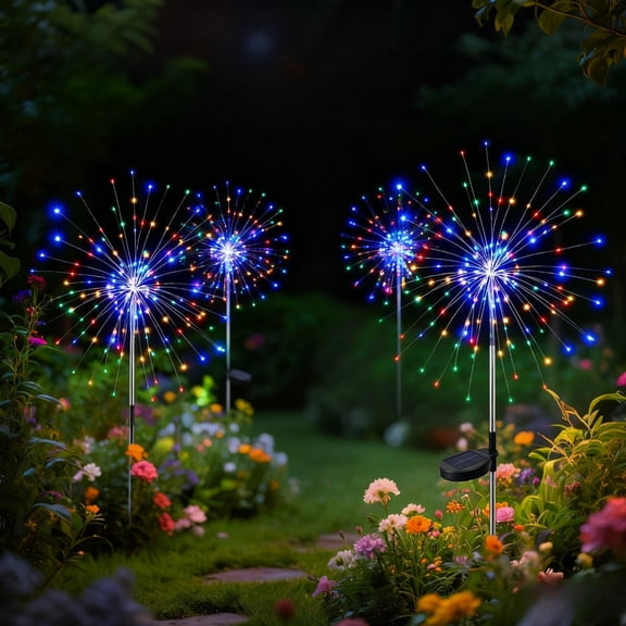 2/4/6/10 Pack 120 LED Solar Garden Lights Outdoor, 8 Modes Firework Lights Solar Powered, Waterproof Twinkle Fairy Light Outside for Yard Patio Pathway Pool Christmas Party Decorative, Multicolor