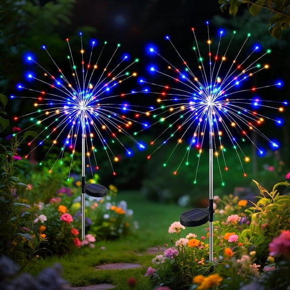 2 Pack Solar Garden Lights Outdoor, 120 LED Firework Lights with 8 Modes, Waterproof Twinkle Fairy Lights for Yard Patio Pathway Pool Party Decor, Multicolor