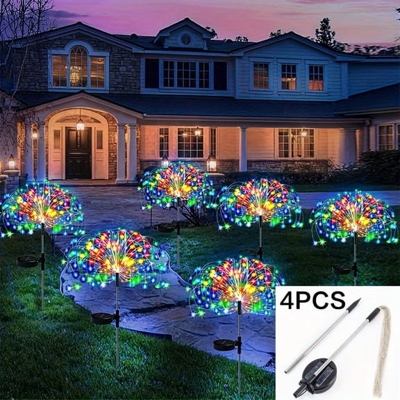 2/4/6/8/10/12Pcs Solar Fireworks Stake Lights,Waterproof 8‑Mode Solar Garden Flower Fairy Lights,Outdoor Landscape Lighting for Yard,Patio,Pathway,Villa,Christmas Holiday Decorations