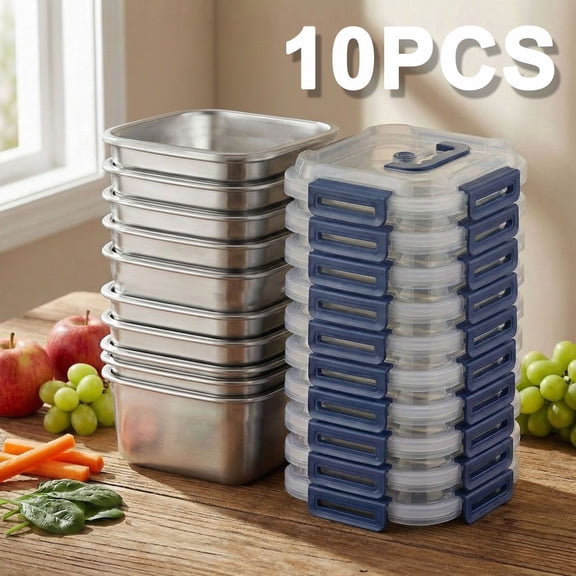 2/4/6/8/10 PCS Extra-Large Stainless Steel Food Storage Containers With Blue Lids - Deep Design, Airtight Seal, Perfect For Refrigerator Organization, Meal Prep, Lunch Boxes & Kitchen Pantry