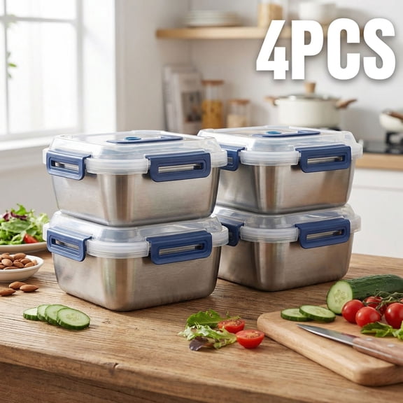 2/4/6/8/10 PCS Extra-Large Stainless Steel Food Storage Containers With Blue Lids - Deep Design, Airtight Seal, Perfect For Refrigerator Organization, Meal Prep, Lunch Boxes & Kitchen Pantry
